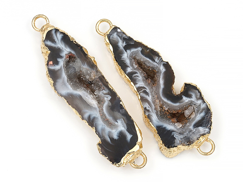 Пара коннекторов срезов жеод морозного агата