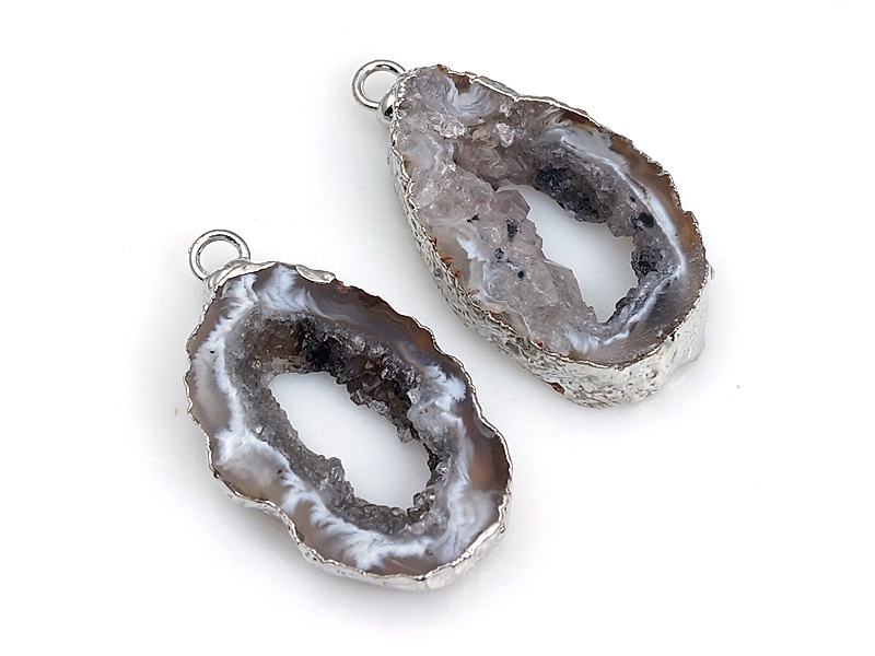 Пара подвесок срезов жеод морозного агата
