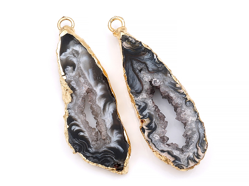 Пара подвесок срезов жеод морозного агата в оправе цвета "золото". Месторождение - Бразилия. Подвес - 2 мм. Размеры и вес усреднены. Мелкие выемки.
 | Интернет-магазин товаров для рукоделия