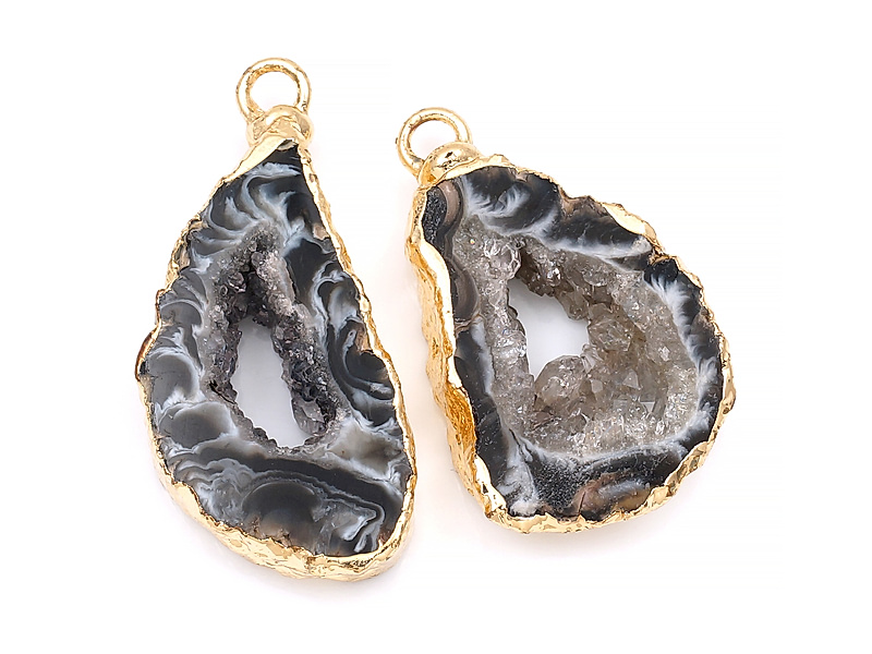 Пара подвесок срезов жеод морозного агата в оправе цвета "золото". Месторождение - Бразилия. Подвес - 2 мм. Размеры и вес усреднены. Мелкие выемки.
 | Интернет-магазин товаров для рукоделия