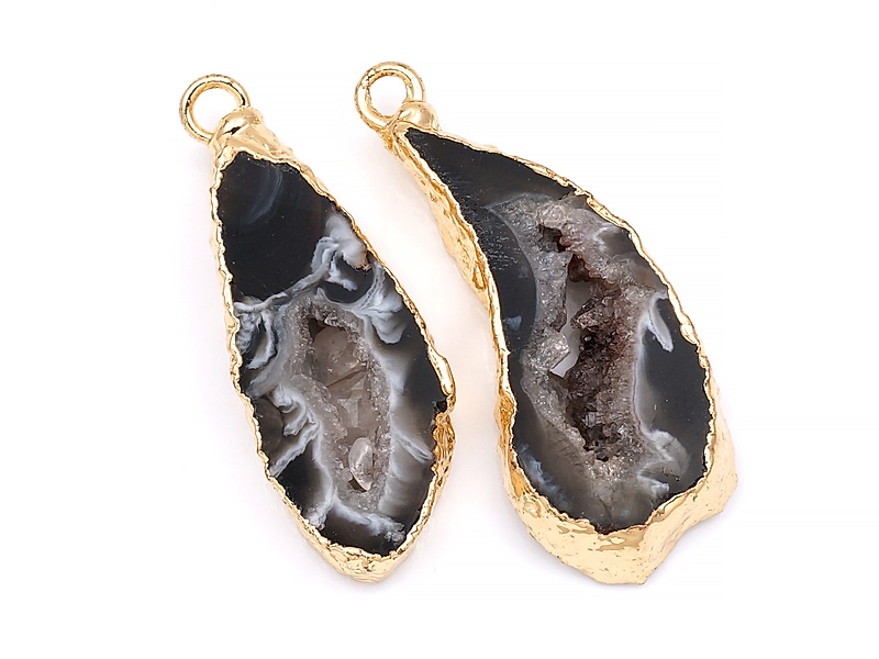 Пара подвесок срезов жеод морозного агата в оправе цвета "золото". Месторождение - Бразилия. Подвес - 2 мм. Размеры и вес усреднены. Мелкие выемки.
 | Интернет-магазин товаров для рукоделия