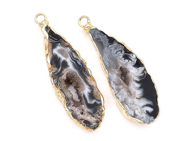 Пара подвесок срезов жеод морозного агата в оправе цвета "золото". Месторождение - Бразилия. Подвес - 2 мм. Размеры и вес усреднены. Мелкие выемки.
 | Интернет-магазин товаров для рукоделия