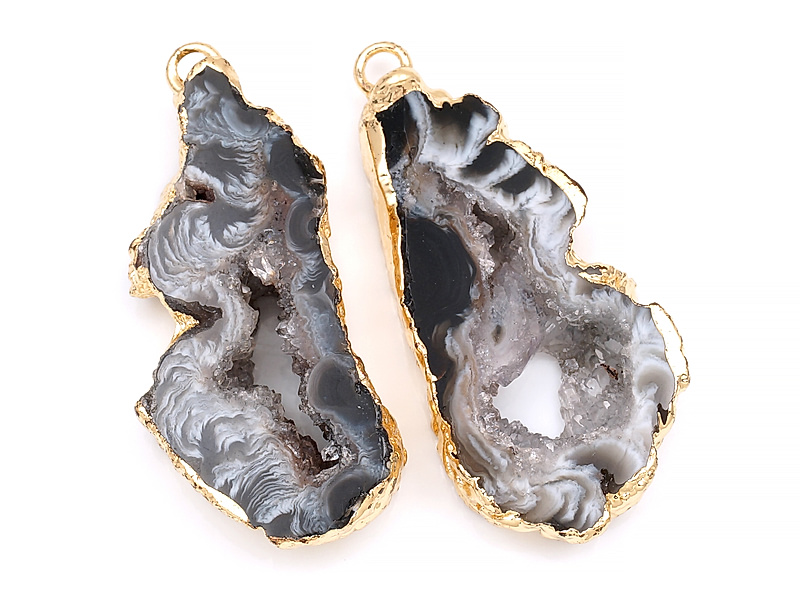 Пара подвесок срезов жеод морозного агата в оправе цвета "золото". Месторождение - Бразилия. Подвес - 2 мм. Размеры и вес усреднены. Мелкие выемки.
 | Интернет-магазин товаров для рукоделия