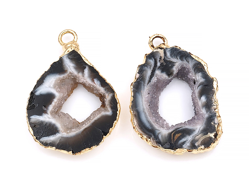 Пара подвесок срезов жеод морозного агата в оправе цвета "золото". Месторождение - Бразилия. Подвес - 2 мм. Размеры и вес усреднены. Мелкие выемки.
 | Интернет-магазин товаров для рукоделия