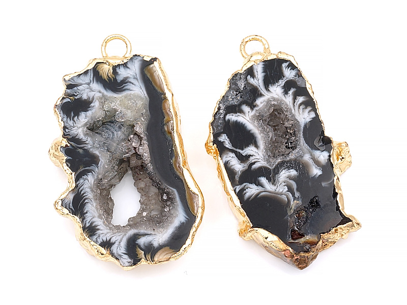 Пара подвесок срезов жеод морозного агата в оправе цвета "золото". Месторождение - Бразилия. Подвес - 2 мм. Размеры и вес усреднены. Мелкие выемки.
 | Интернет-магазин товаров для рукоделия