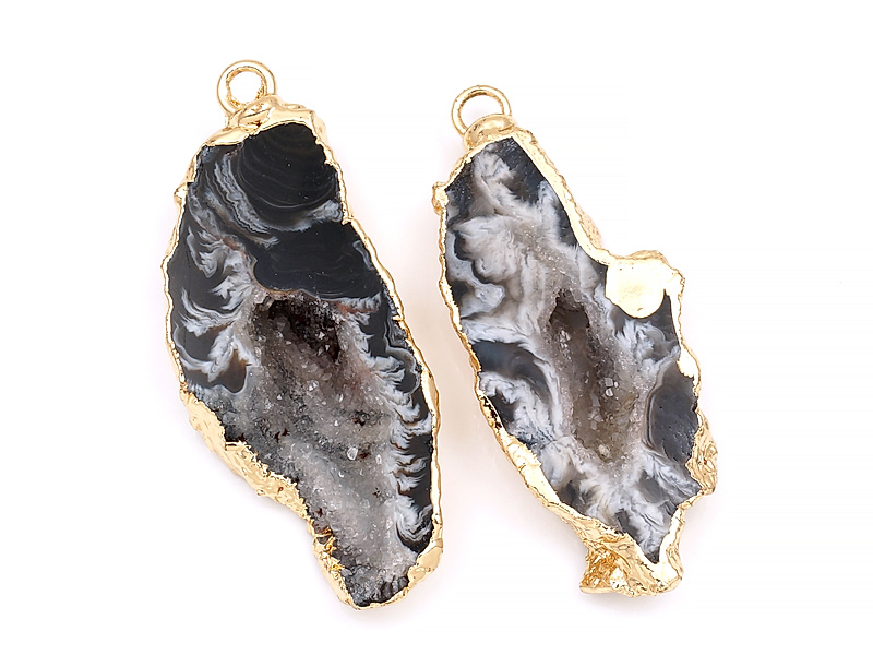 Пара подвесок срезов жеод морозного агата в оправе цвета "золото". Месторождение - Бразилия. Подвес - 2 мм. Размеры и вес усреднены. Мелкие выемки.
 | Интернет-магазин товаров для рукоделия
