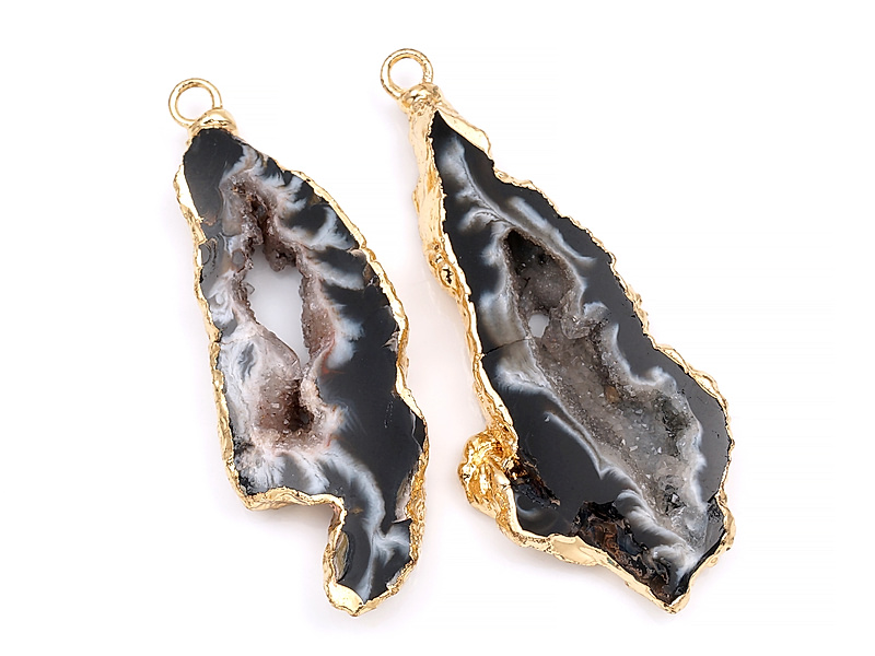 Пара подвесок срезов жеод морозного агата в оправе цвета "золото". Месторождение - Бразилия. Подвес - 2 мм. Размеры и вес усреднены. Мелкие выемки.
 | Интернет-магазин товаров для рукоделия