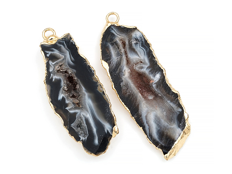 Пара подвесок срезов жеод морозного агата в оправе цвета "золото". Месторождение - Бразилия. Подвес - 2 мм. Размеры и вес усреднены. Мелкие выемки.
 | Интернет-магазин товаров для рукоделия