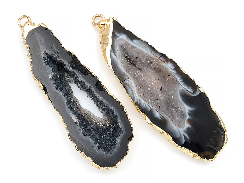 Пара подвесок срезов жеод морозного агата в оправе цвета "золото". Месторождение - Бразилия. Подвес - 2 мм. Размеры и вес усреднены. Мелкие выемки.
 | Интернет-магазин товаров для рукоделия