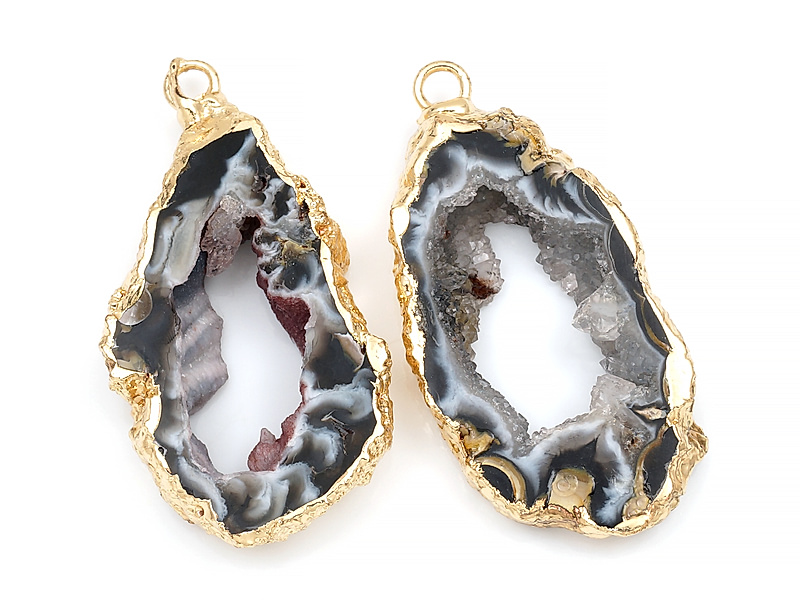 Пара подвесок срезов жеод морозного агата в оправе цвета "золото". Месторождение - Бразилия. Подвес - 2 мм. Размеры и вес усреднены. Мелкие выемки.
 | Интернет-магазин товаров для рукоделия