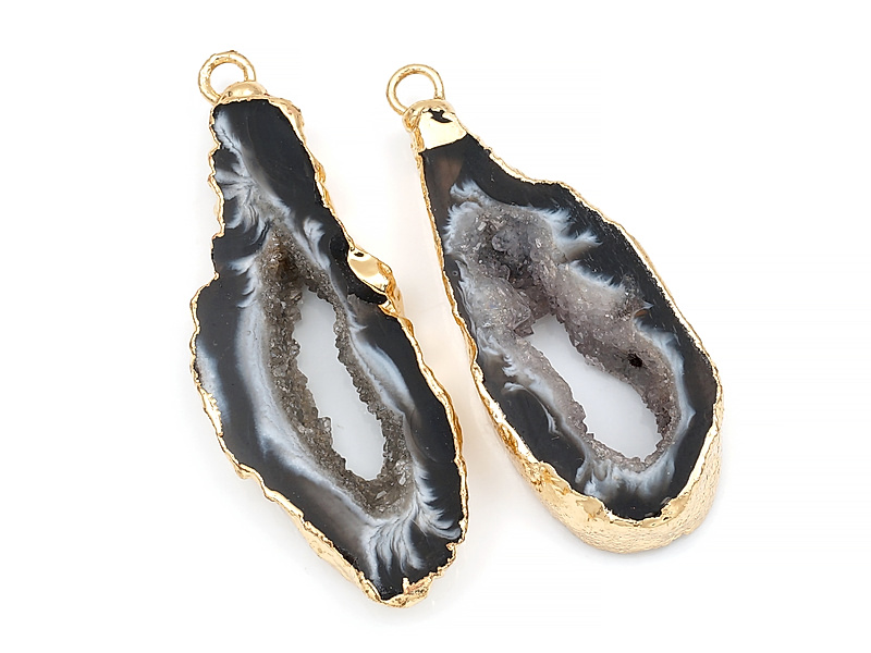 Пара подвесок срезов жеод морозного агата в оправе цвета "золото". Месторождение - Бразилия. Подвес - 2 мм. Размеры и вес усреднены. Мелкие выемки.
 | Интернет-магазин товаров для рукоделия