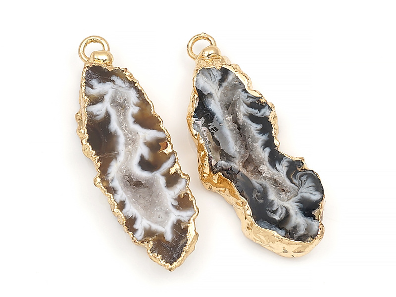 Пара подвесок срезов жеод морозного агата в оправе цвета "золото". Месторождение - Бразилия. Подвес - 2 мм. Размеры и вес усреднены. Мелкие выемки.
 | Интернет-магазин товаров для рукоделия
