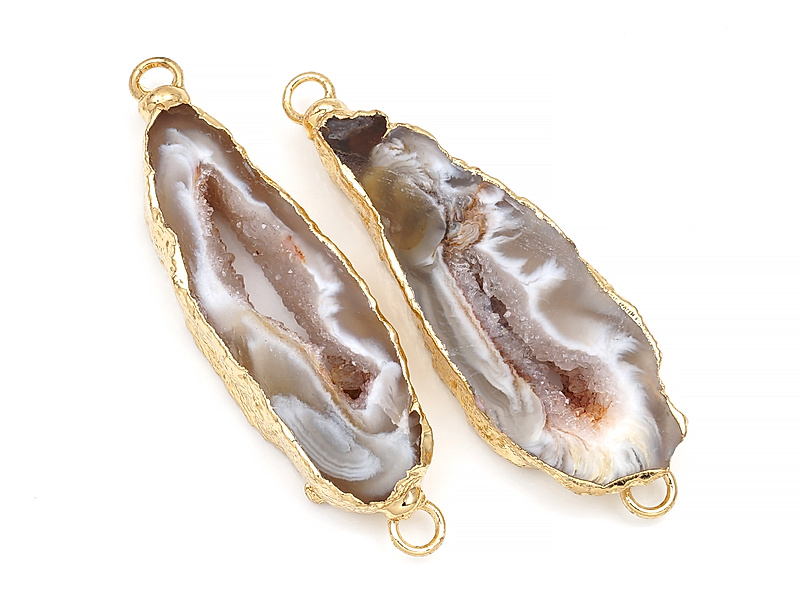 Пара конекторов срезов жеод морозного агата