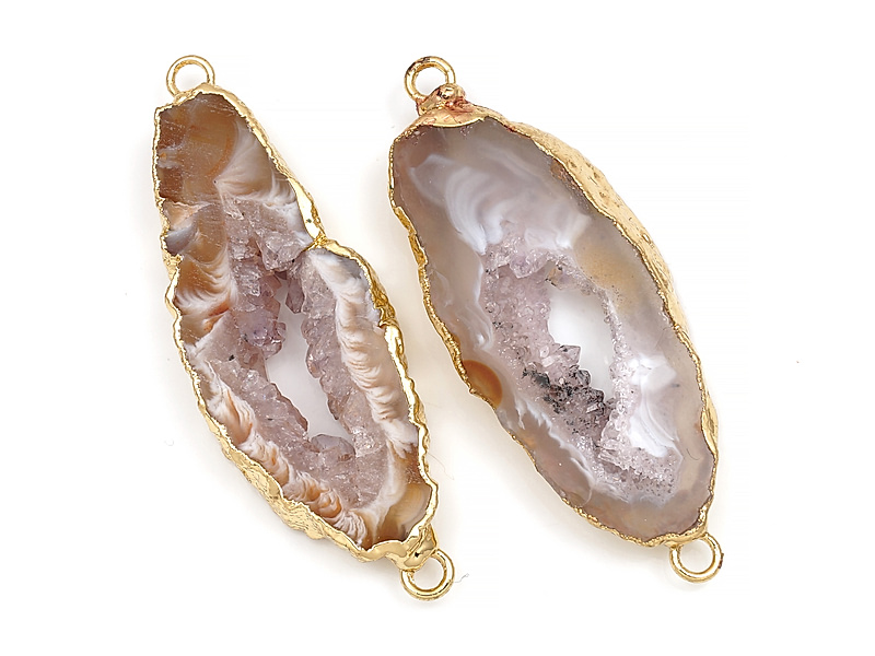 Пара конекторов срезов жеод морозного агата