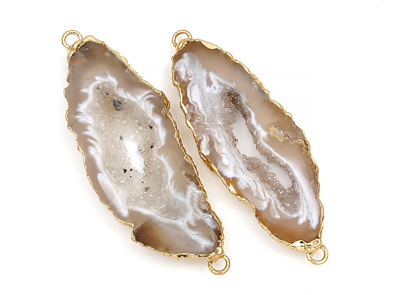 Пара конекторов срезов жеод морозного агата