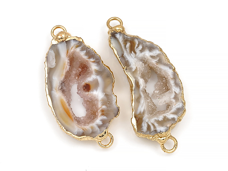 Пара конекторов срезов жеод морозного агата