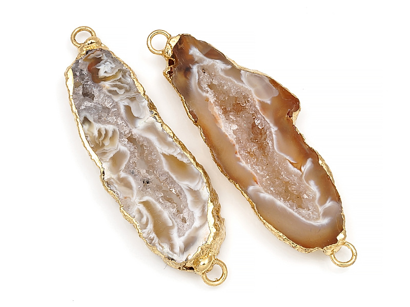 Пара конекторов срезов жеод морозного агата