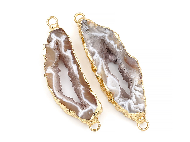 Пара конекторов срезов жеод морозного агата