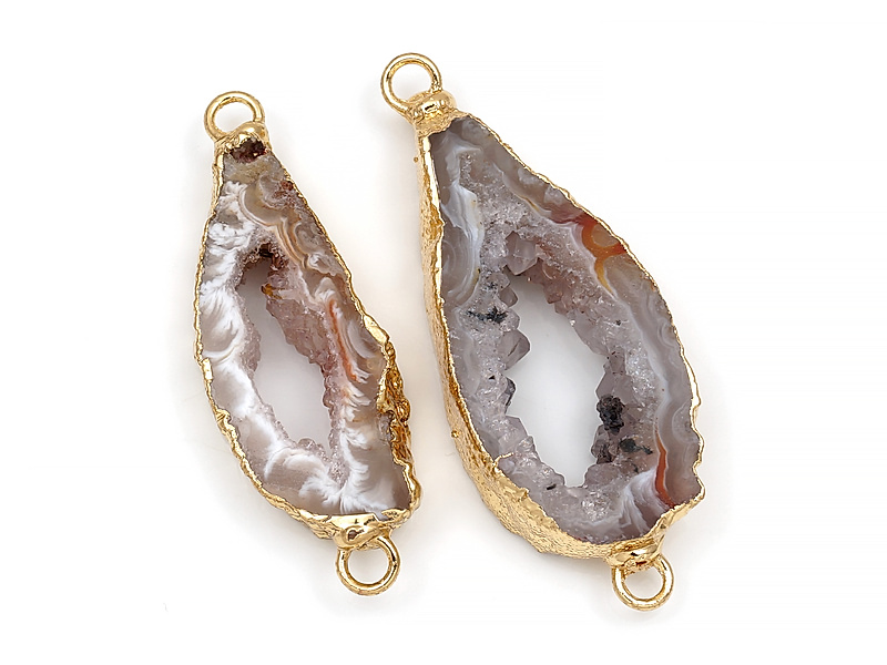 Пара конекторов срезов жеод морозного агата