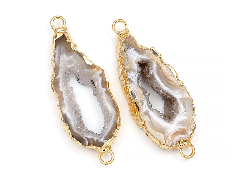 Пара конекторов срезов жеод морозного агата