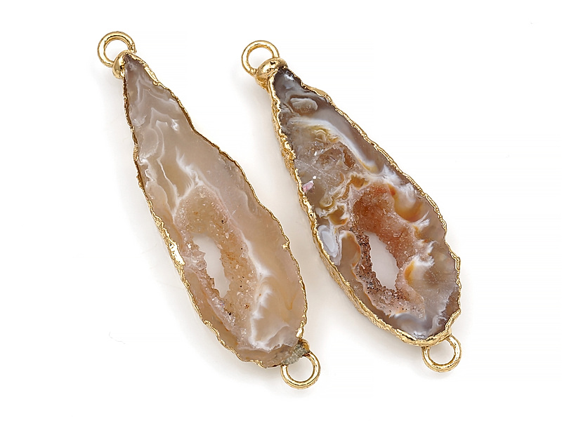 Пара конекторов срезов жеод морозного агата