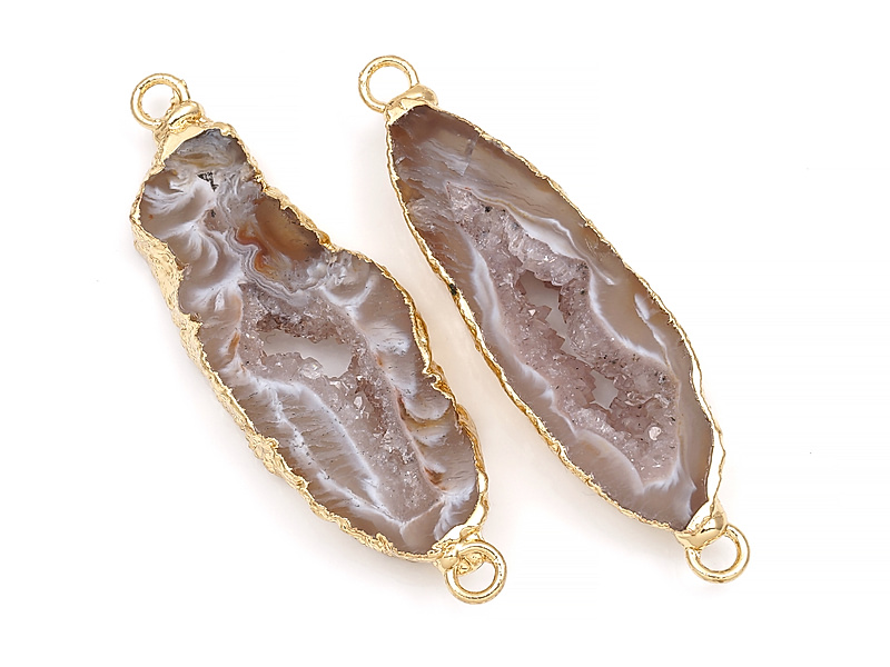 Пара конекторов срезов жеод морозного агата