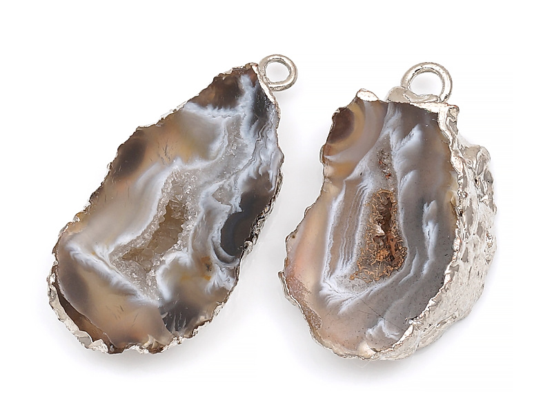 Пара подвесок срезов жеод морозного агата