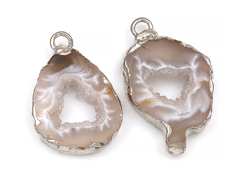 Пара подвесок срезов жеод морозного агата