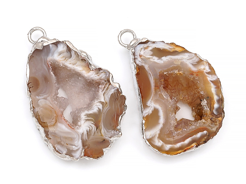 Пара подвесок срезов жеод морозного агата