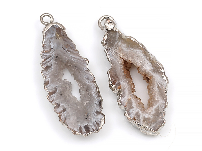 Пара подвесок срезов жеод морозного агата