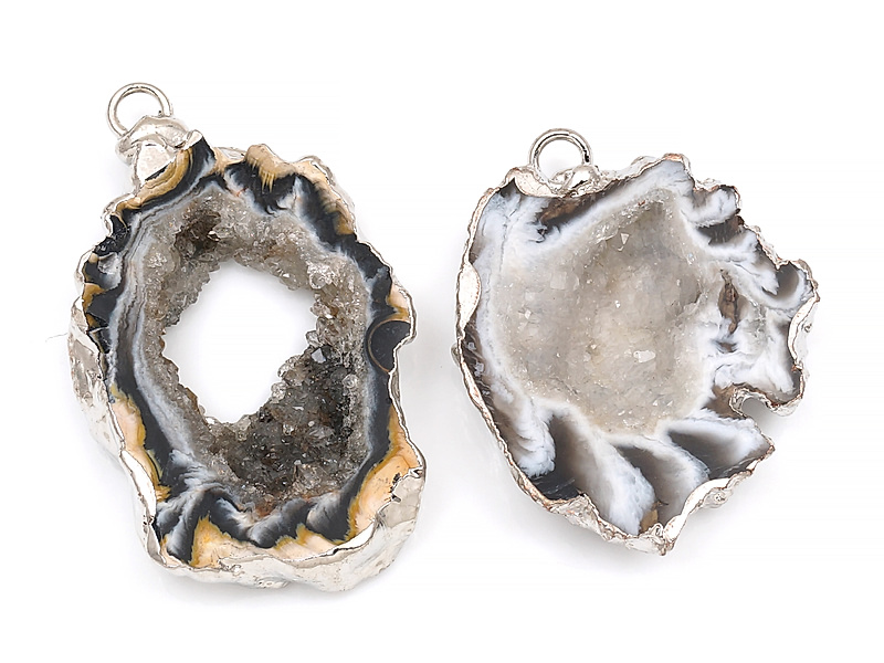 Пара подвесок срезов жеод морозного агата