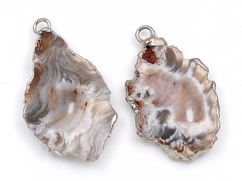 Пара подвесок срезов жеод морозного агата