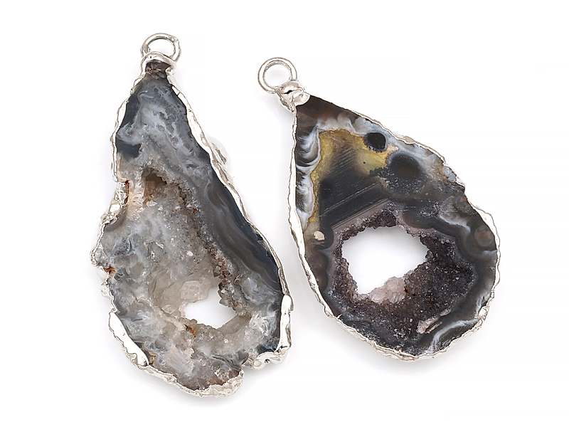 Пара подвесок срезов жеод морозного агата