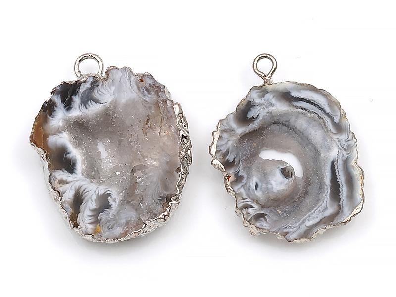 Пара подвесок срезов жеод морозного агата