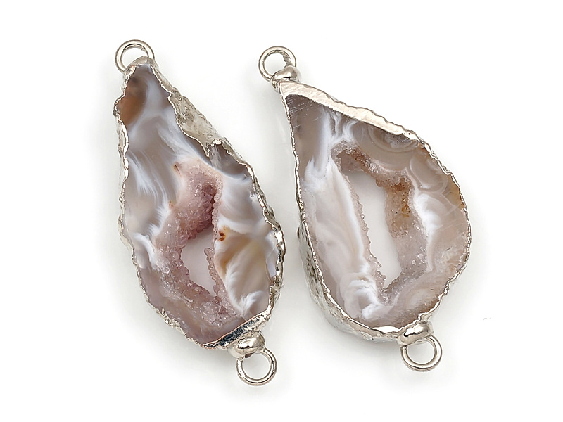 Пара коннекторов срезов жеод морозного агата