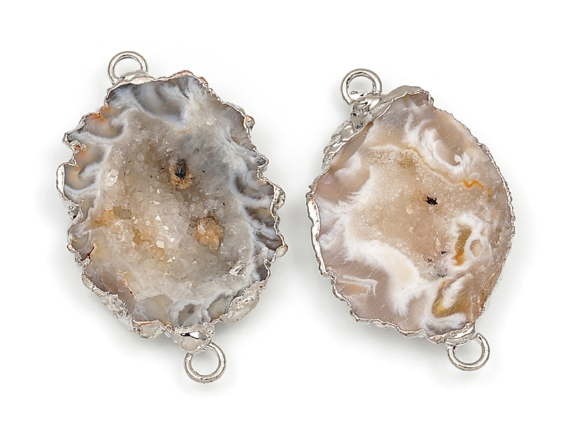 Пара коннекторов срезов жеод морозного агата