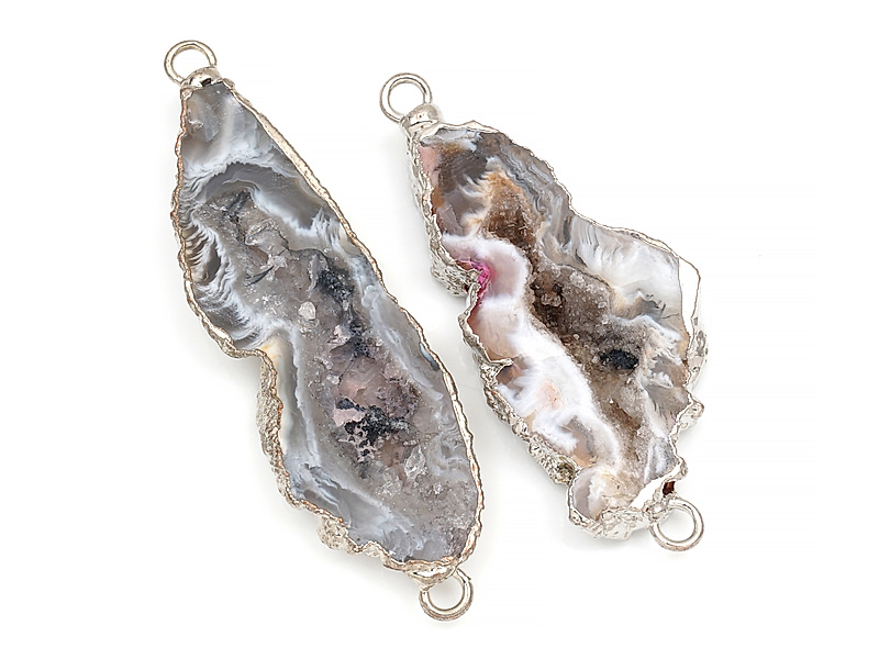 Пара коннекторов срезов жеод морозного агата