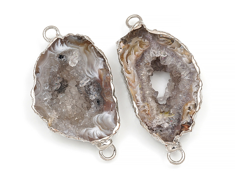 Пара коннекторов срезов жеод морозного агата