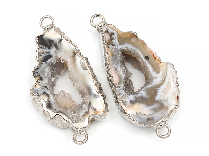 Пара коннекторов срезов жеод морозного агата