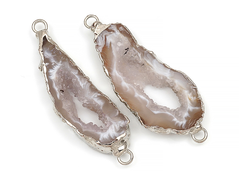 Пара коннекторов срезов жеод морозного агата