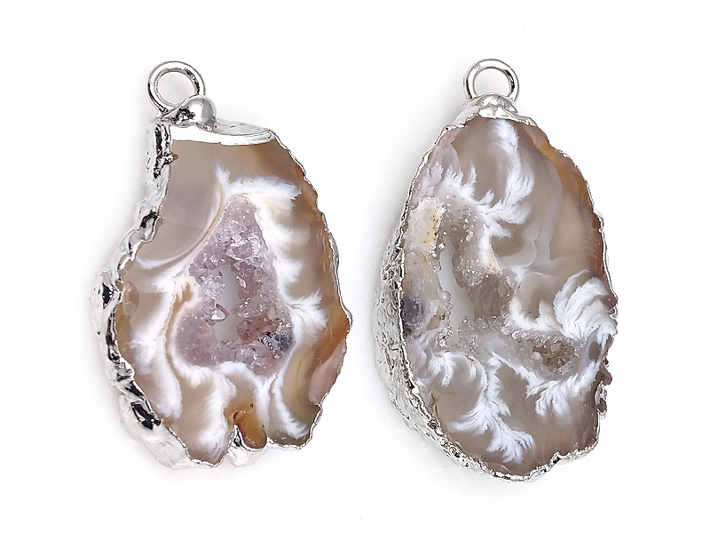 Пара подвесок срезов жеод морозного агата