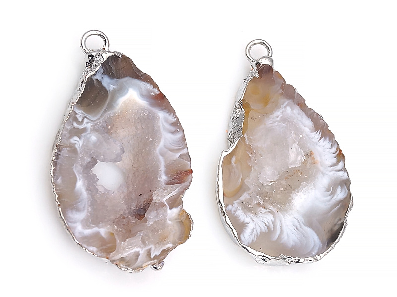 Пара подвесок срезов жеод морозного агата