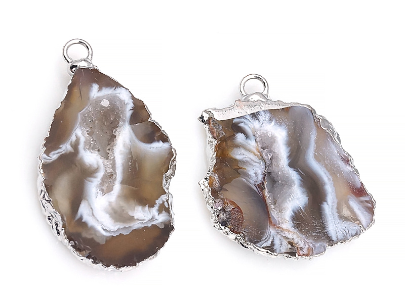 Пара подвесок срезов жеод морозного агата