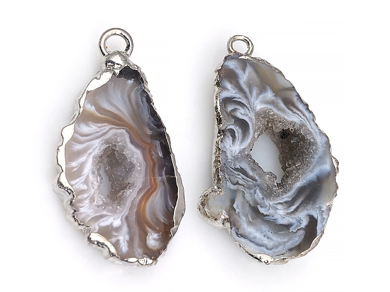 Пара подвесок срезов жеод морозного агата
