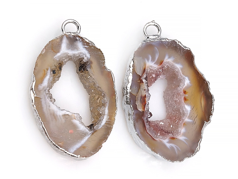 Пара подвесок срезов жеод морозного агата