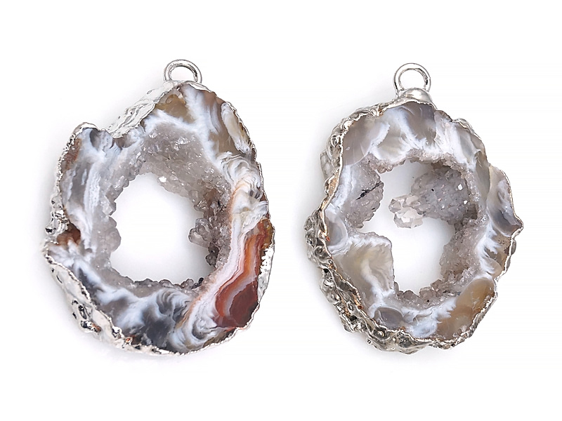Пара подвесок срезов жеод морозного агата