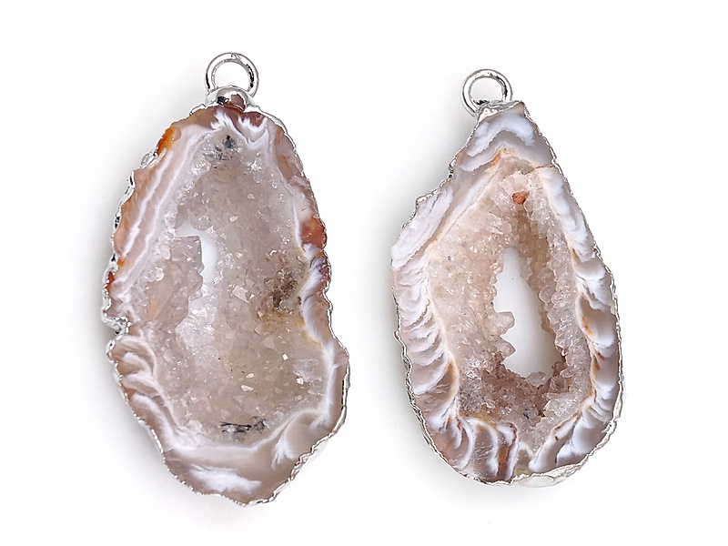 Пара подвесок срезов жеод морозного агата