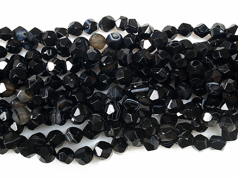 Граненые бусины черного глазкового агата (оникса)