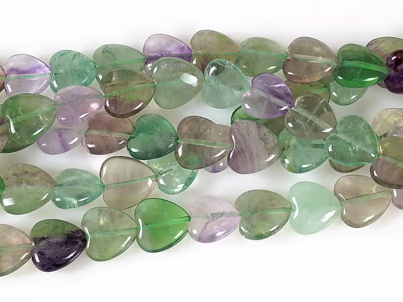 Бусины сердечки цветного флюорита