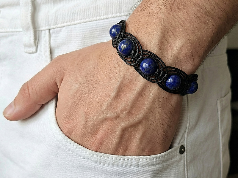 Набор материалов "Плетеный ажурный браслет шамбала с лазуритом"